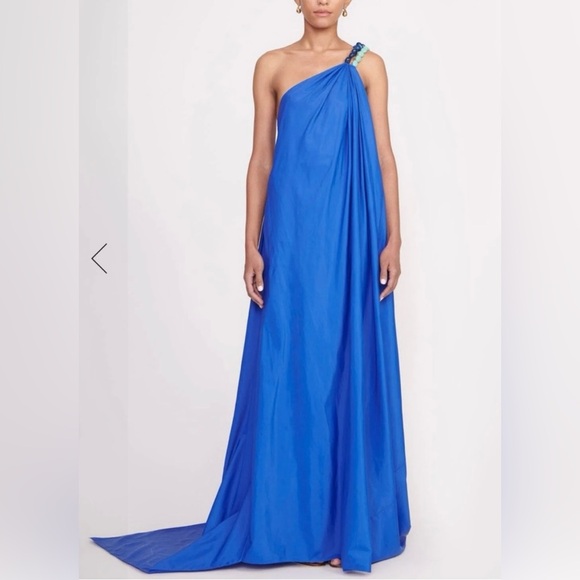 STAUD Mason Dress one shoulder embellished long dress in blue- size XS - Picture 2 of 16